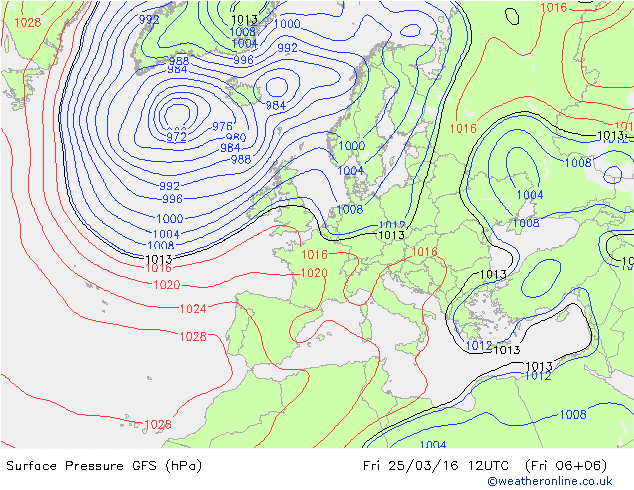 Surface pressure GFS Fr 25.03.2016 12 GMT